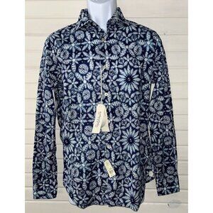 NWT Tintoria Mattei 954 Sz 38/15 Blue White Batik Slim Fit Casual Dress Shirt